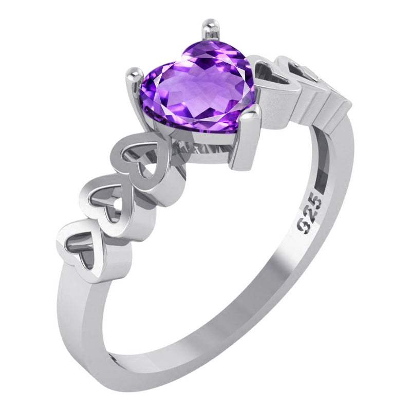 Kit de Anillo y Collar de Plata 925 Corazón de Amatista de Lujo - Exclusivo