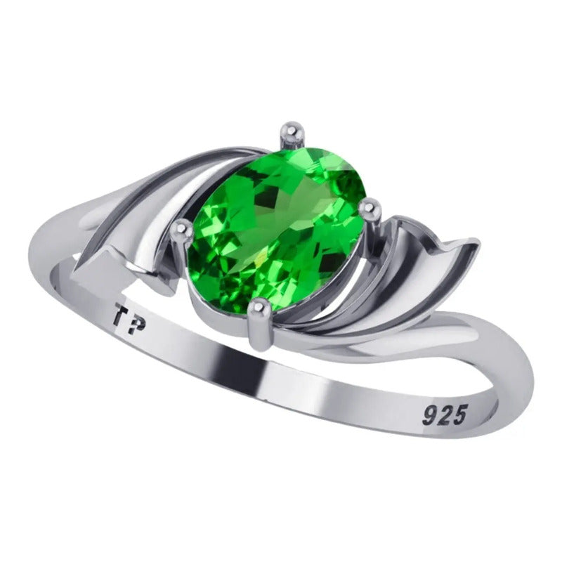 Anel Wings Esmeralda Oval Prata 925 - Exclusivo