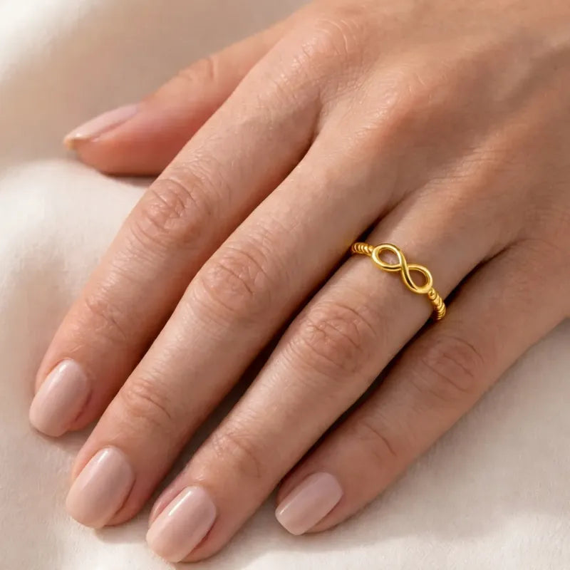 Anel Infinito Prata 925 Dourada  Ouro 18k - Certificado
