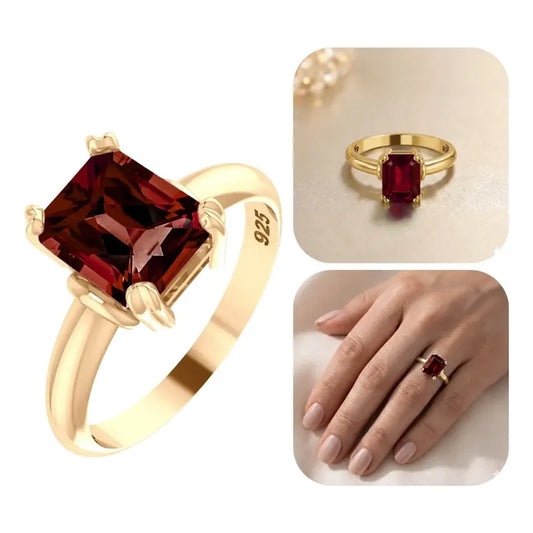 Anel Vintage Granada Prata 925 Dourada  Ouro 18k - Feminino