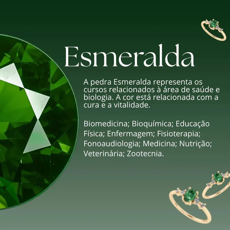 Anel Formatura Feminino Prata 925 Dourada 18k + Capelo Esmeralda 20-21