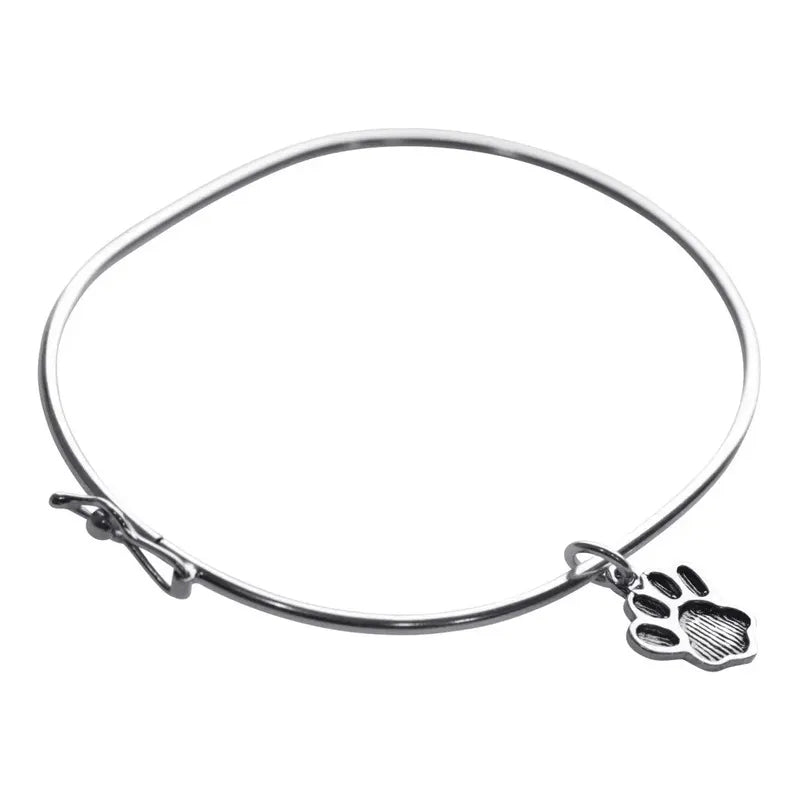 Pulseira Bracelete Rígido Prata 925 - Pingente Patinha 19 Cm