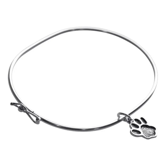 Pulseira Bracelete Rígido Prata 925 - Pingente Patinha 19 Cm