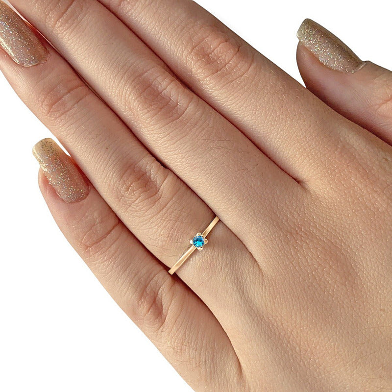 Anel Solitário Prata 925 Dourada18k - Topázio Azul