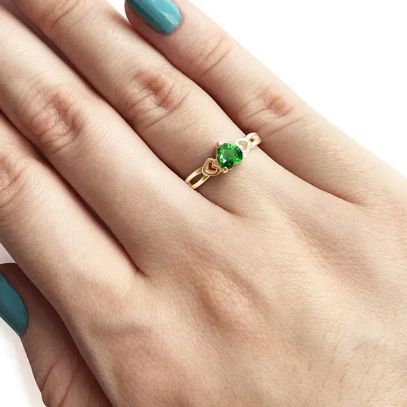 Anel Eterno Coração Pura Prata 925 Dourada Ouro18k Esmeralda