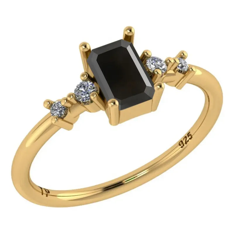 Anel Viena Retangular Prata 925 Dourada 18k - Onix