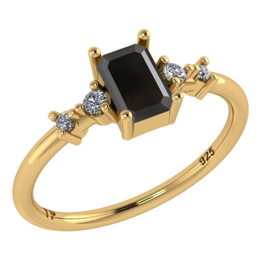 Anel Viena Retangular Prata 925 Dourada 18k - Onix