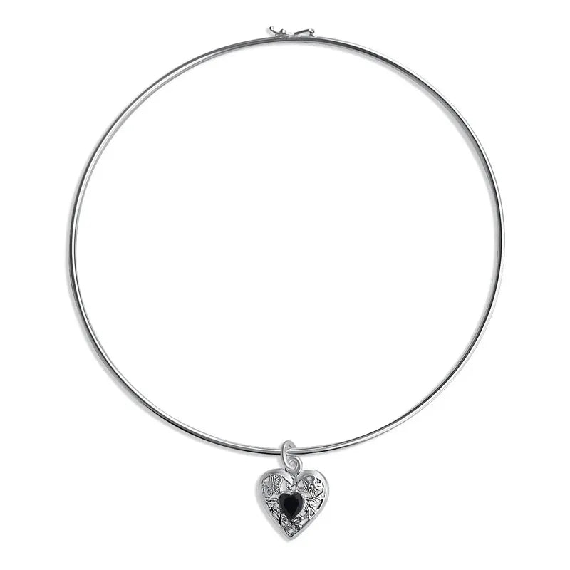 Colar Choker Filigrana Coração Prata 925 Black Onix