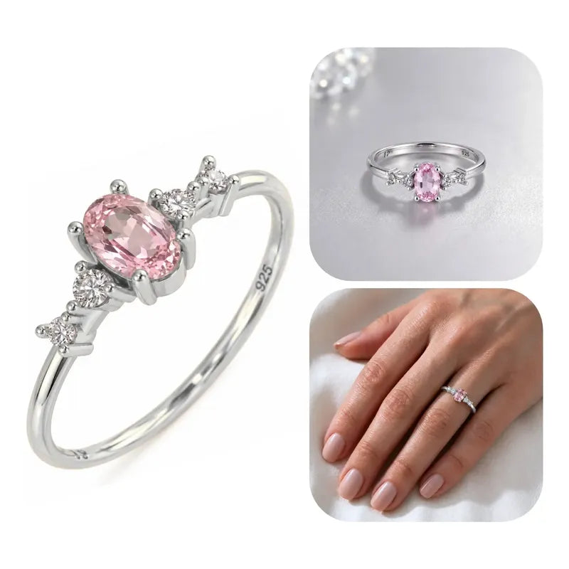Anel Safira Rosa London Prata 925 - Tamanhos Exclusivos 10