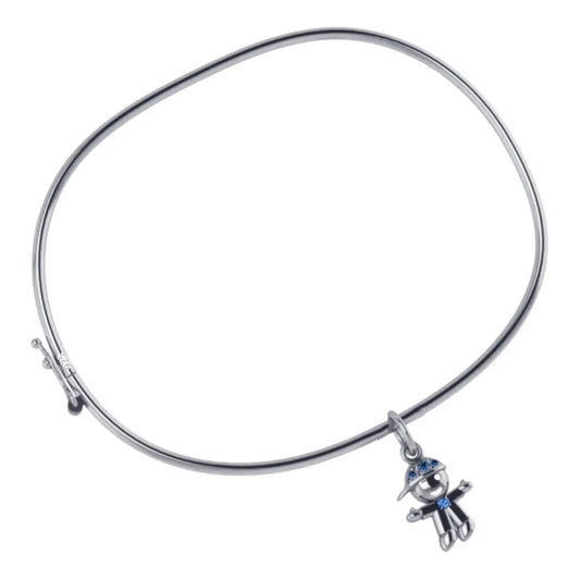 Pulseira Bracelete Prata 925 Rígido Pingente Menino - Lindo 19 Cm