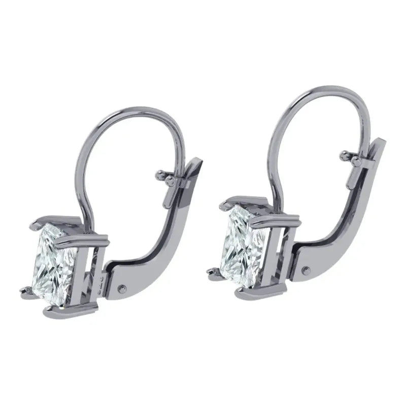 Brinco Trava Pura Prata 925 Zirconias Retangular - Exclusivo Branco