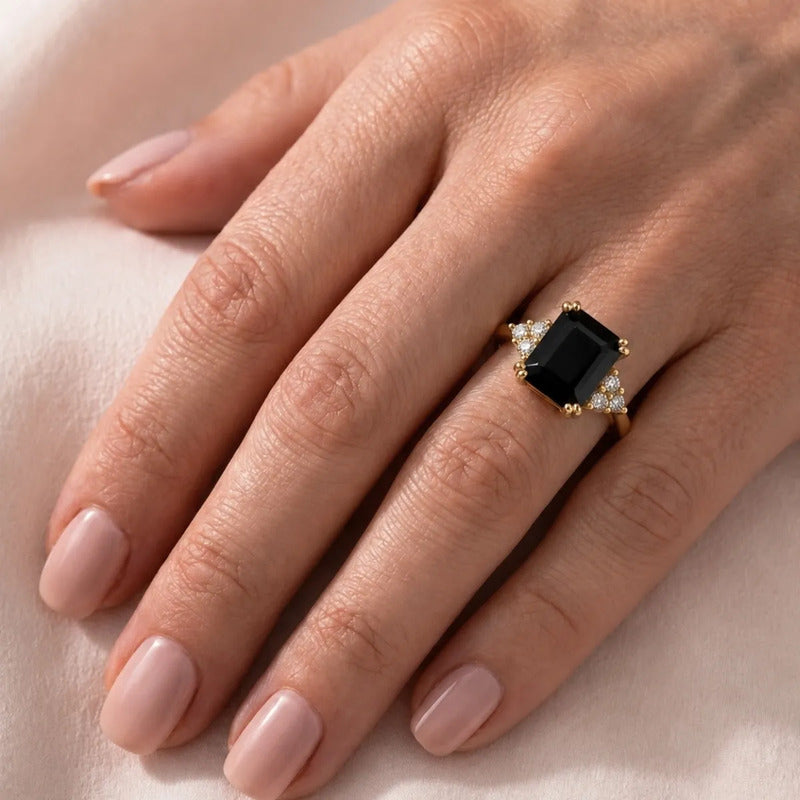 Anel Vintage Clássico Prata 925 Dourada 18k Onix