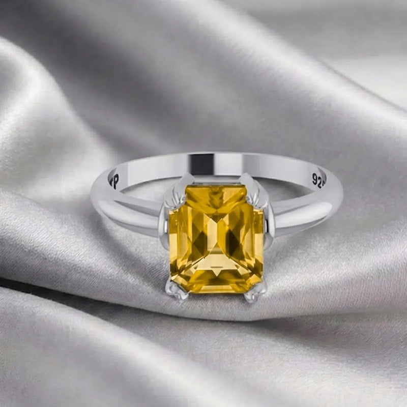 Anel Vintage Citrino Pura Prata 925 - Feminino
