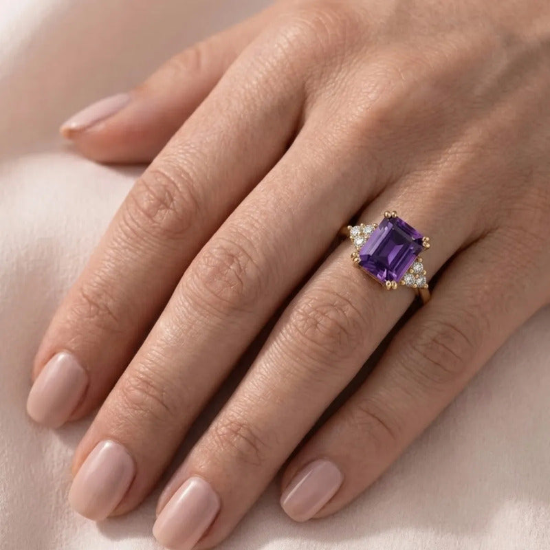Anel Vintage Clássico Prata 925 Dourada Ouro 18k Ametista