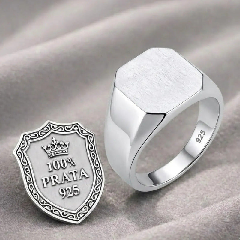 Anel De Prata 925 Sólido Feminino Retangular - Exclusivo