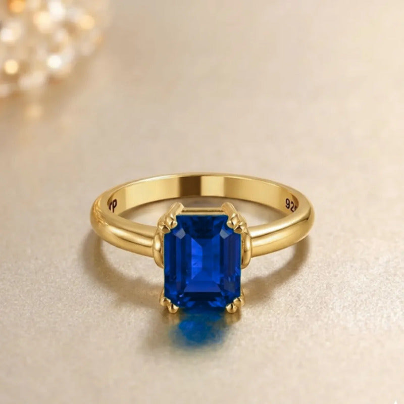 Anel Vintage Safira Prata 925 Dourada  Ouro 18k - Feminino