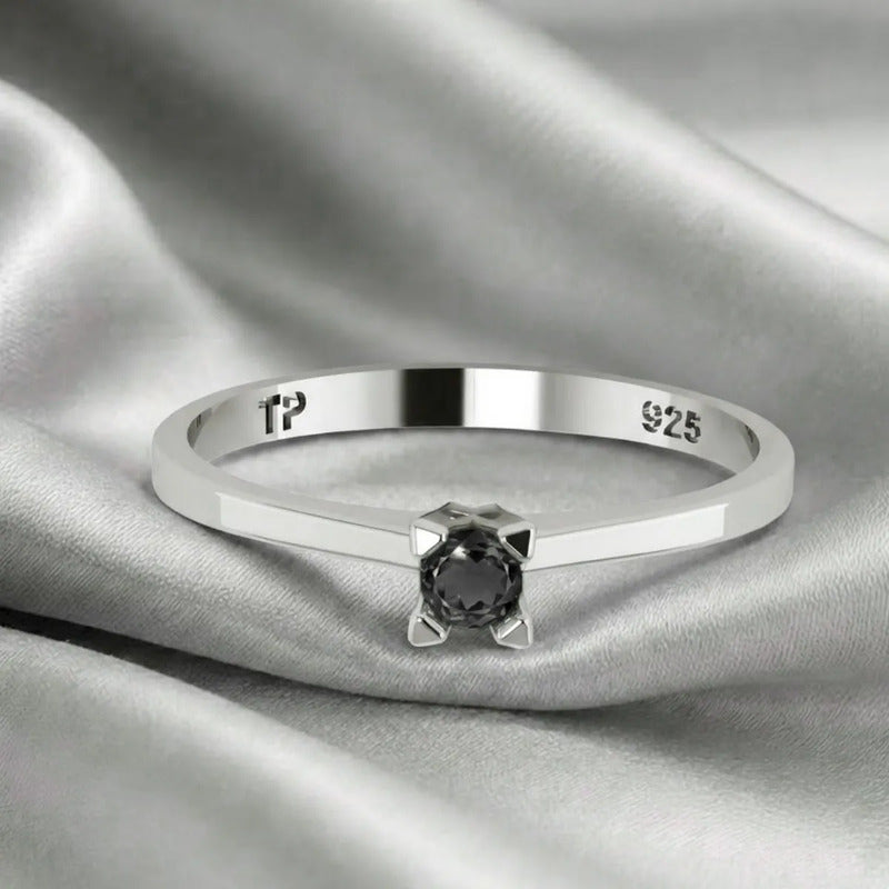 Anel Solitário De Prata 925 Black Onix - Exclusivo