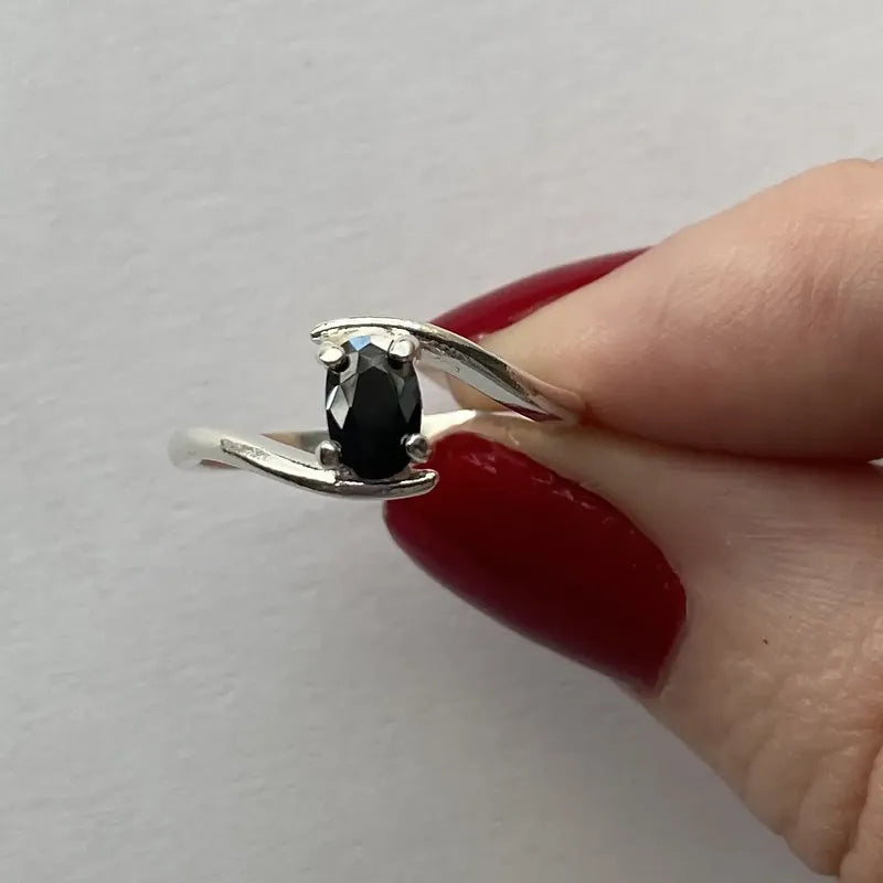 Anel Prata 925 Solitário Miami Black Onix Natural- Exclusivo