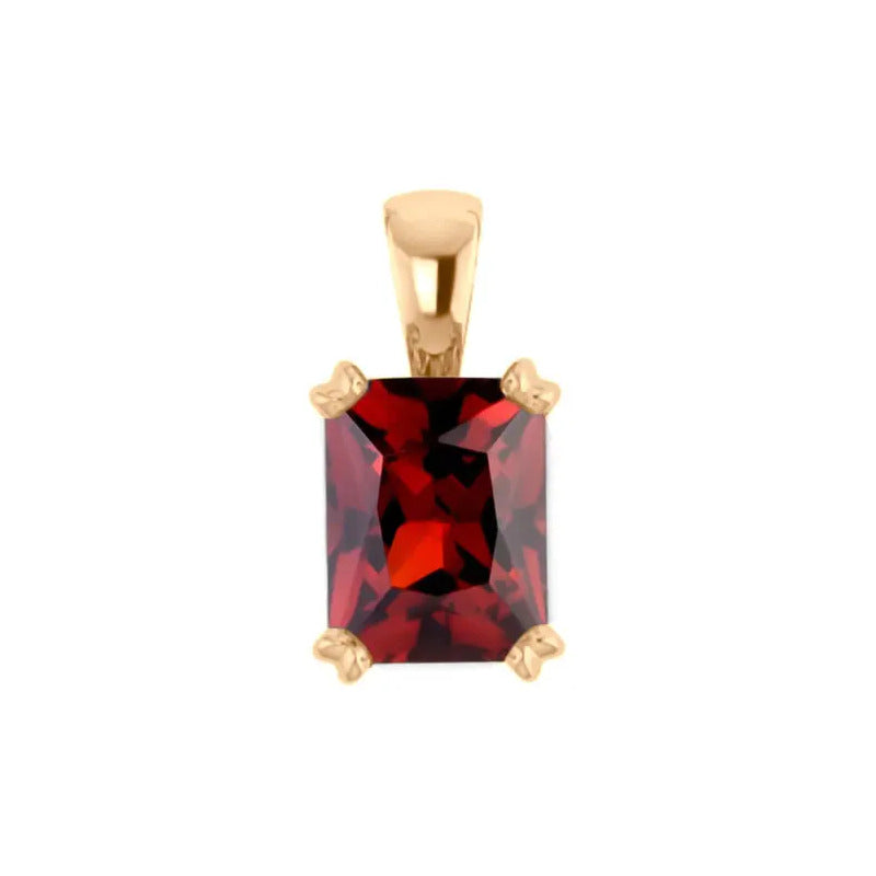 Pingente Retangular Prata 925 Dourada 18k - Granada Vermelho