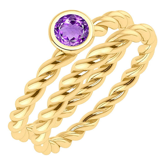 Anillo doble trenzado de plata 925 y oro de 18 quilates - Amatista