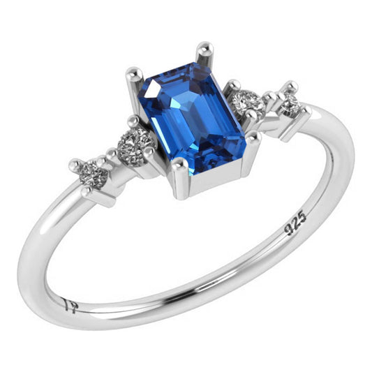 Vienna Rectangular Ring Pure 925 Silver - Sapphire