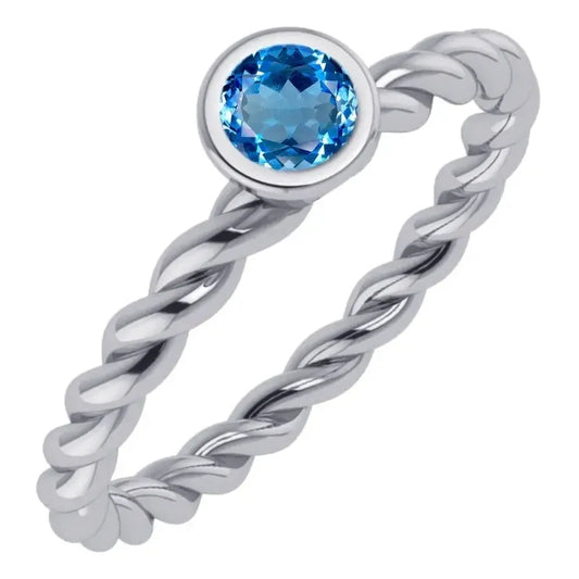 Anel Prata 925 Solitário Torcido Topázio Azul - Exclusivo