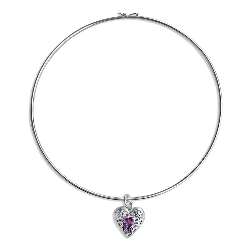 Colar Choker Filigrana Coração Prata 925 Ametista