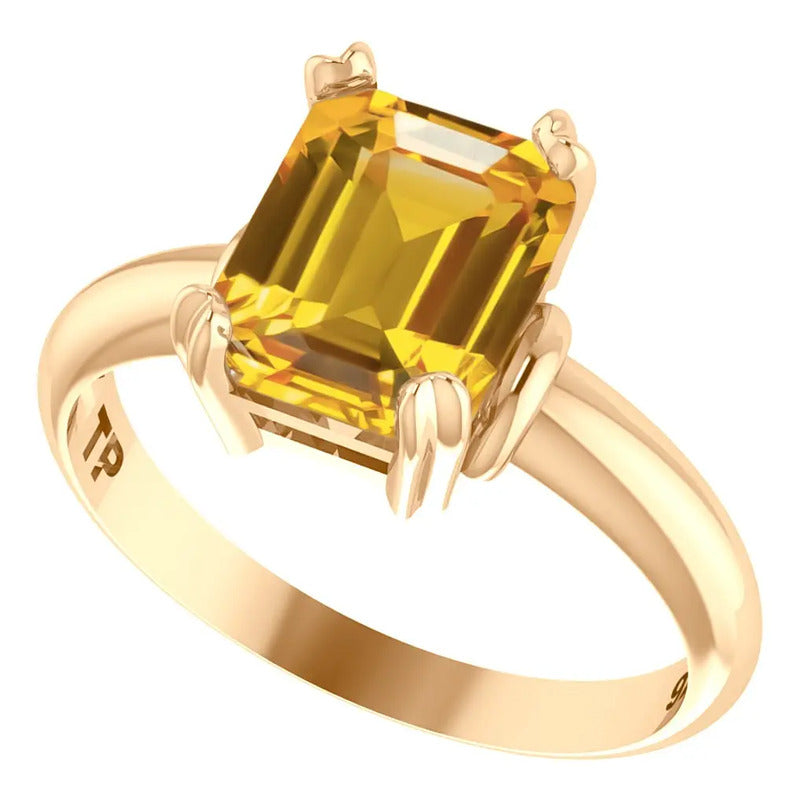 Anel Vintage Prata 925 Dourada 18k Citrino