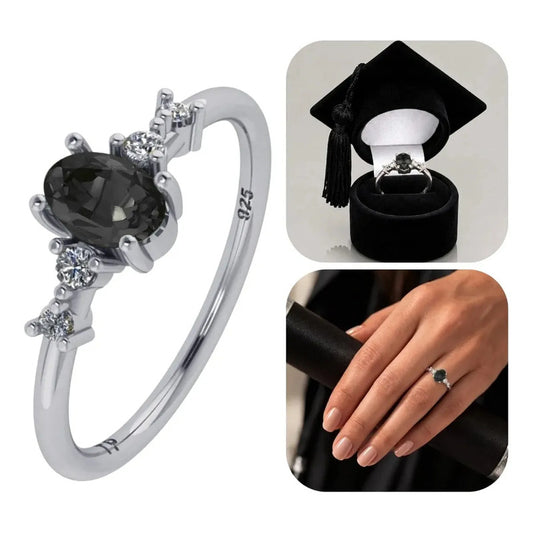 Anel Formatura Feminino Prata 925 + Caixinha Capelo Onix 17