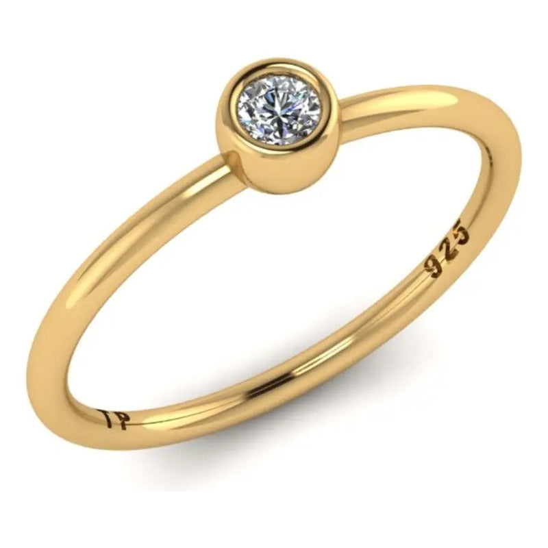 Anel Zircônia Garra Inglesa - Prata 925 Dourada Ouro 18k