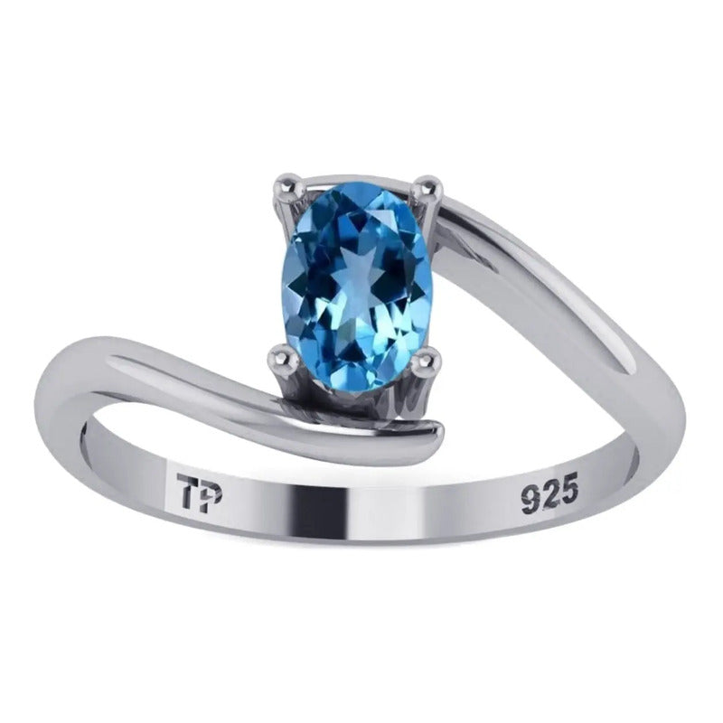Anel Prata 925 Solitário Miami Topázio Azul - Exclusivo