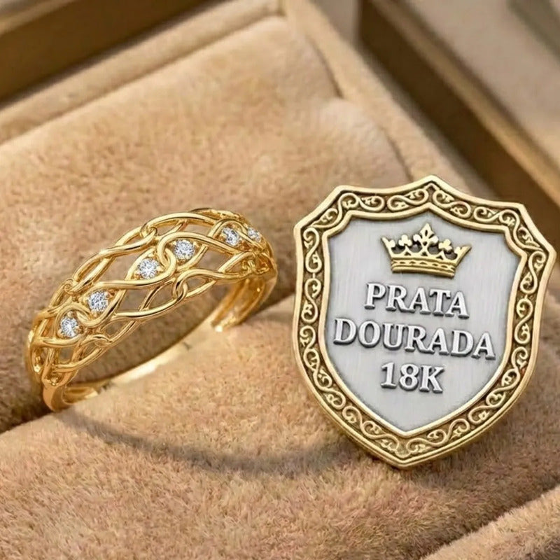 Anel Bombe Infinito Zircônias - Prata 925 Dourada 18k
