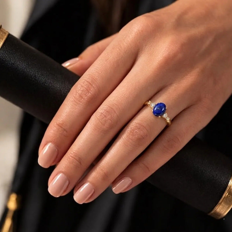 Anel Formatura Diversas Areas Prata 925 Dourada 18k + Capelo Lápis Lazuli 16-17