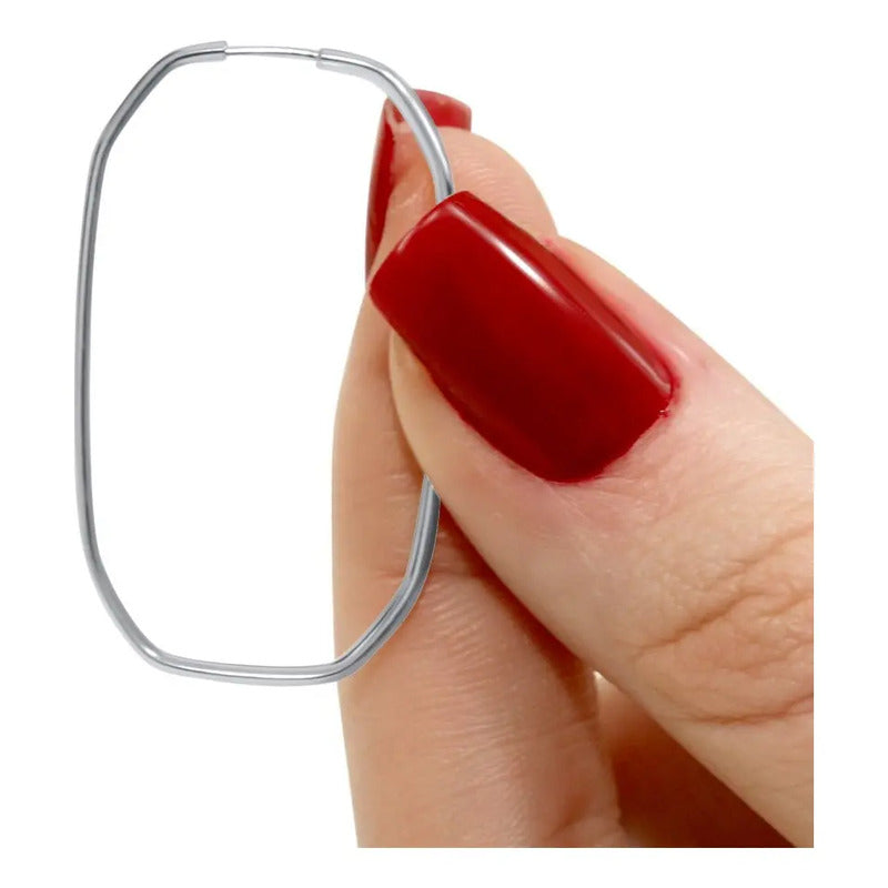 Brinco Argola Grande De Prata 925 Retangular - 50mm Feminina Prata