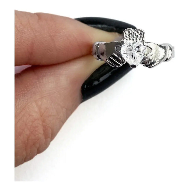 Anel De Prata 925 Claddagh Zirconia - Exclusivo