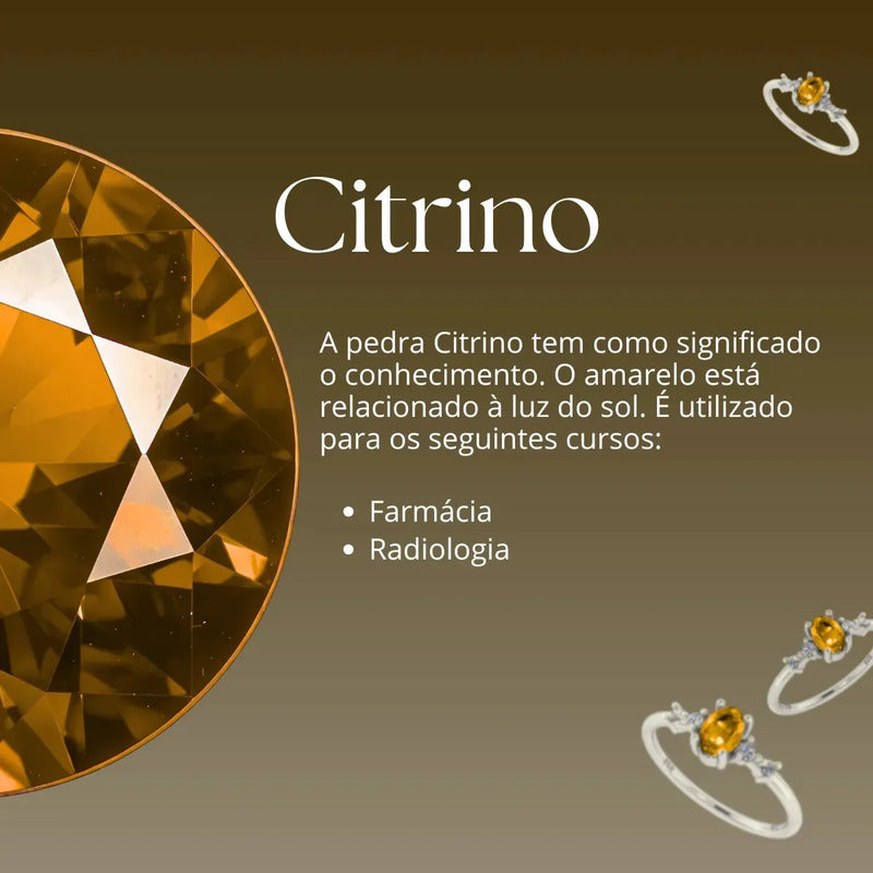 Anel Formatura Feminino Prata 925 + Caixinha Capelo Citrino 26
