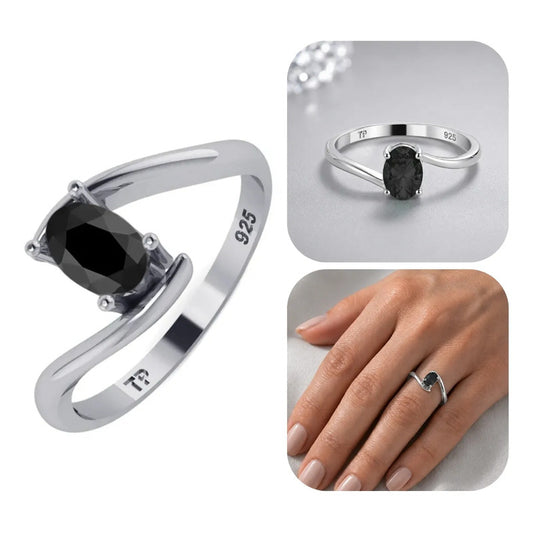 Anel Prata 925 Solitário Miami Black Onix Natural- Exclusivo