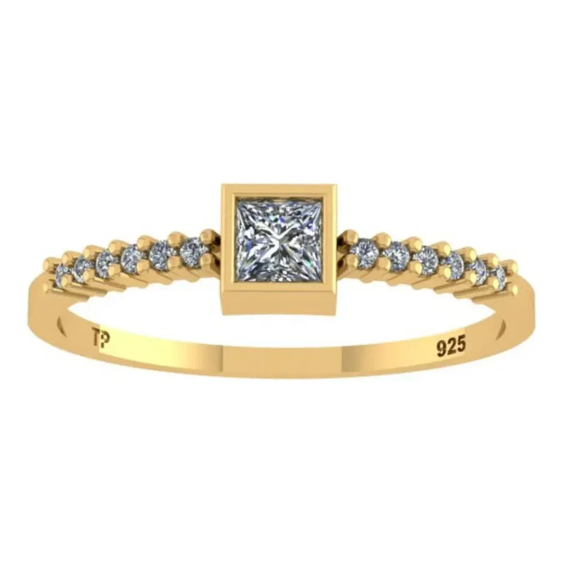 Anel York Prata 925 Dourada Ouro 18k - Zircônia 13