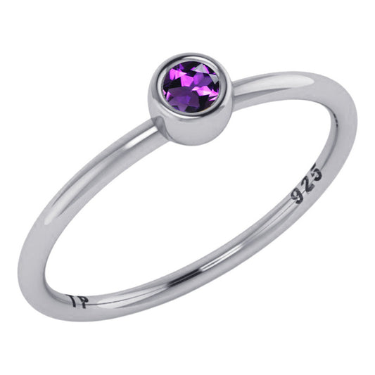 925 Silver Solitaire Amethyst Round Ring - Exclusive