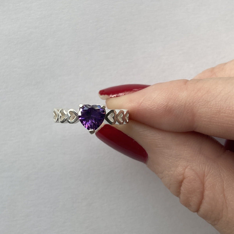 Kit de Anillo y Collar de Plata 925 Corazón de Amatista de Lujo - Exclusivo