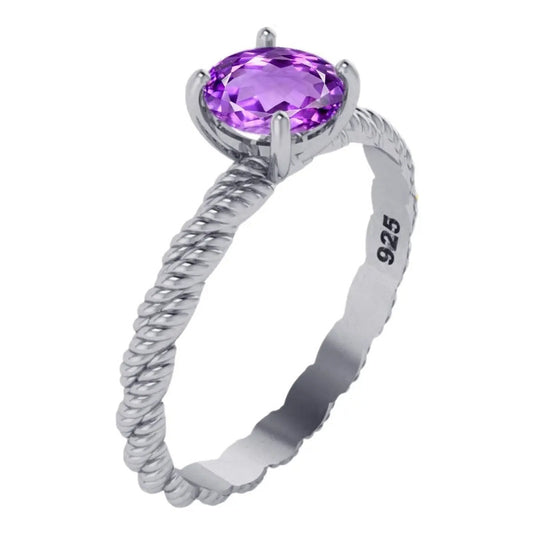 Anel Solitário Prata 925 Torcido Roxo - Exclusivo