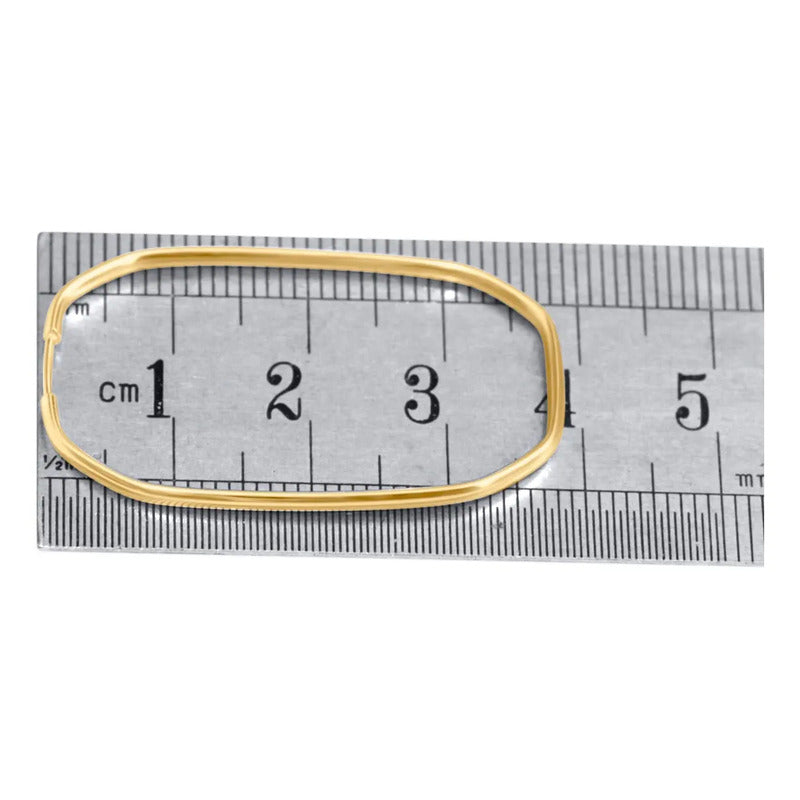 Brinco Argola Prata 925 Dourada 18k Retangular - 38mm