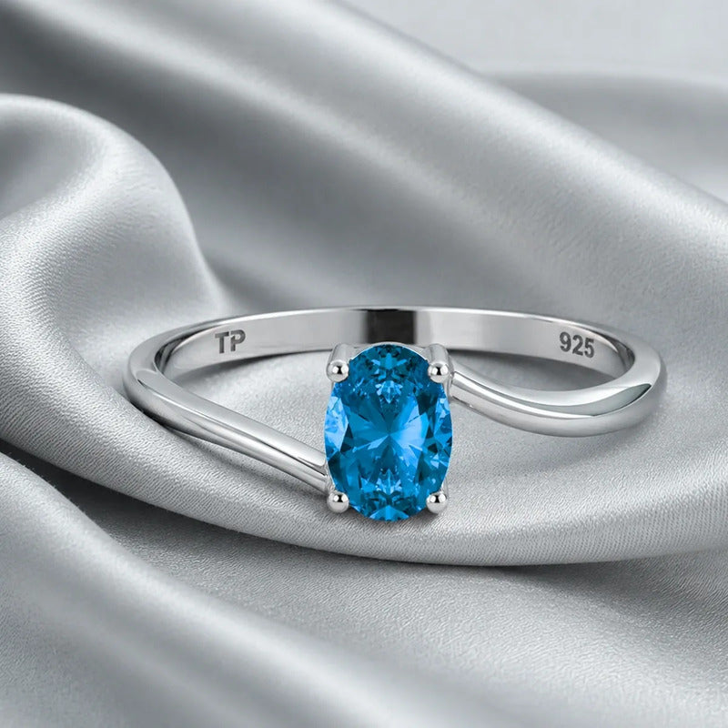 Anel Prata 925 Solitário Miami Topázio Azul - Exclusivo