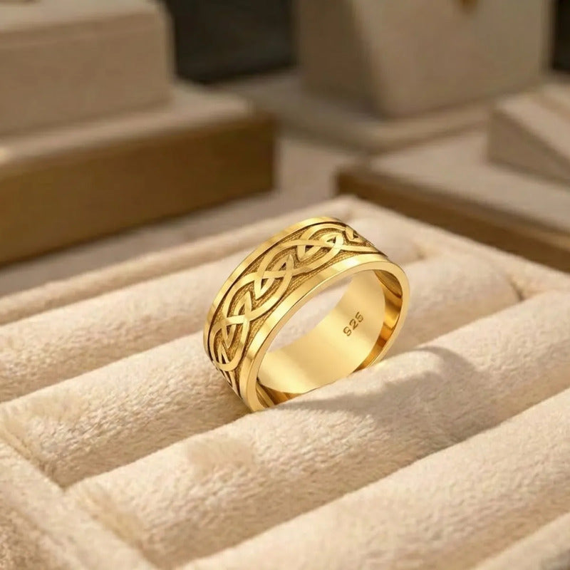 Anel Masculino Infinito Celta - Prata 925 Dourada 18k