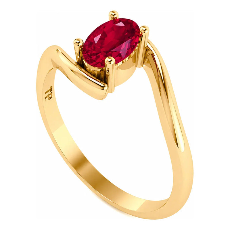 Anel Solitário Miami Prata 925 Banhado Ouro 18k Rubi