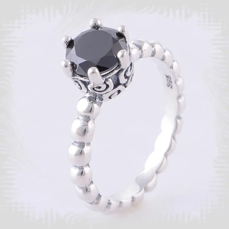 Anel Solitário De Pura Prata 925 Vintage Onix- Exclusivo