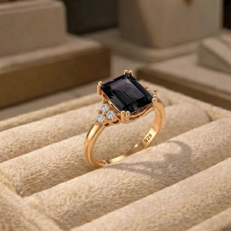 Anel Vintage Clássico Prata 925 Dourada 18k Onix
