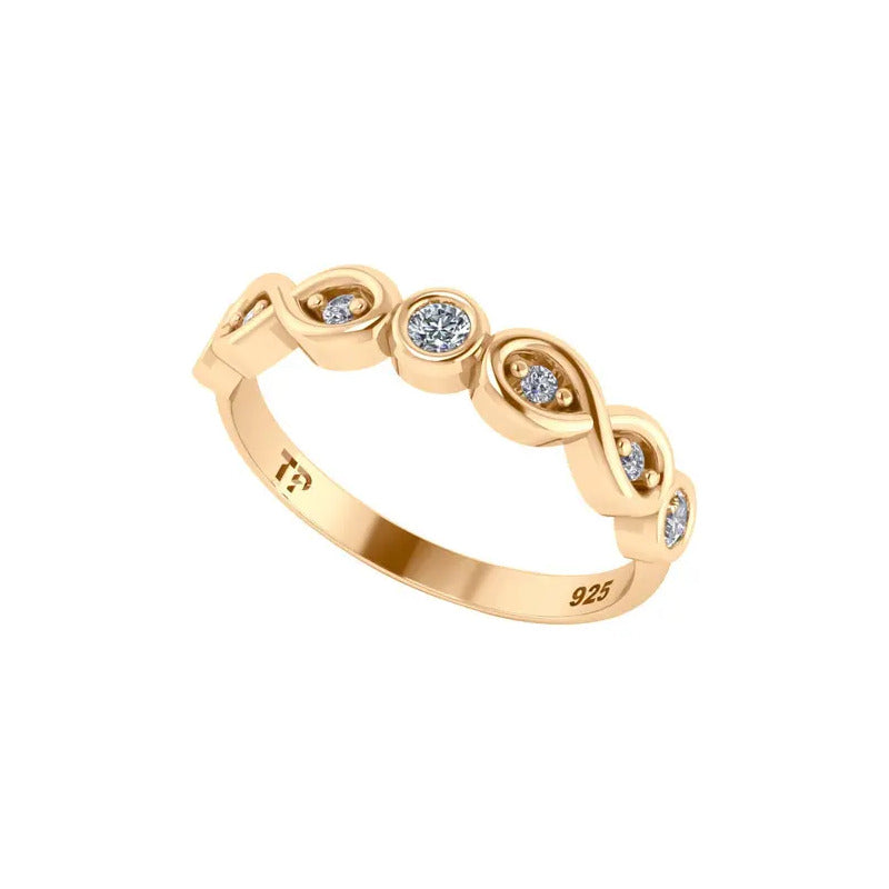 Anel Meia Aliança Infinito Zircônias - Prata 925 Dourada 18k