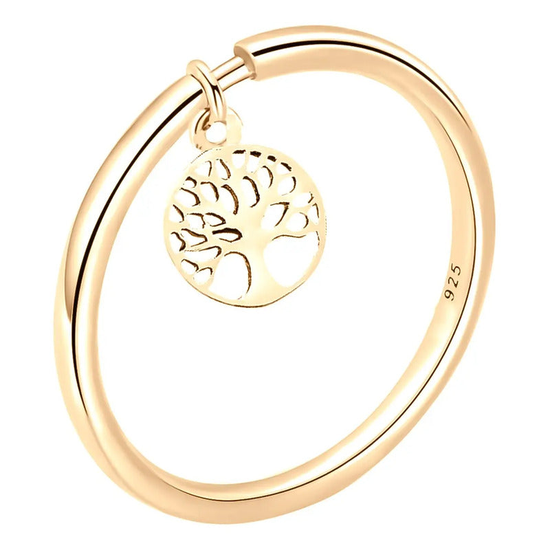 Kit Anel E Bracelete Prata 925 Dourada 18k- Arvore Da Vida