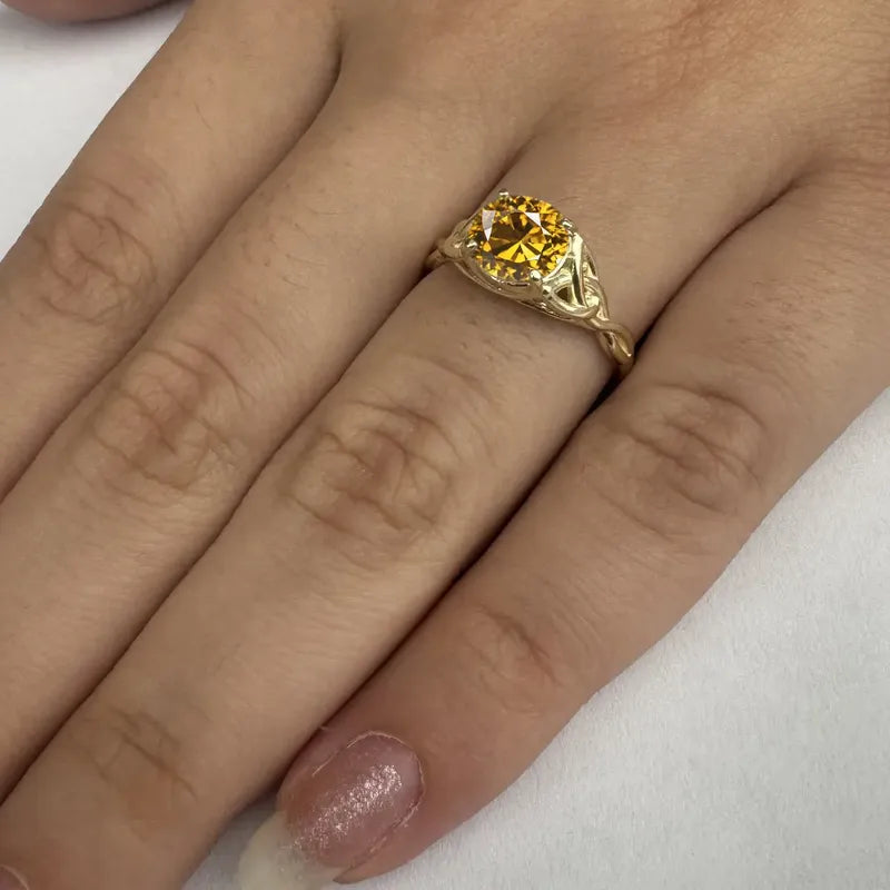 Anel Prata 925 Dourada 18k Celta Knot Trinity - Citrino
